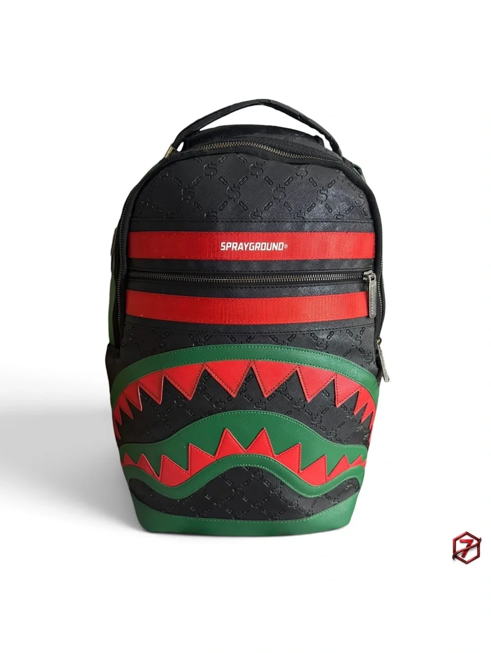 Sprayground Dinero Shark Backpack DLXV Limited Edition HTF Black Red Green